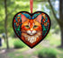 Ginger Cat Stained Glass Effect Heart Suncatcher